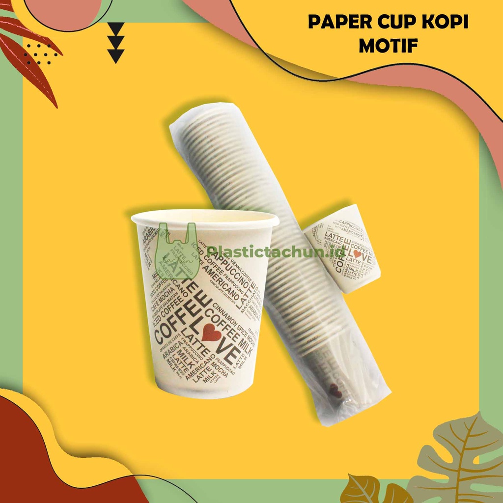 Paper Cup Kopi-Teh / Hot Cup 8Oz | Cup Kopi | Paper Cup Kopi Motif Isi 50pcs