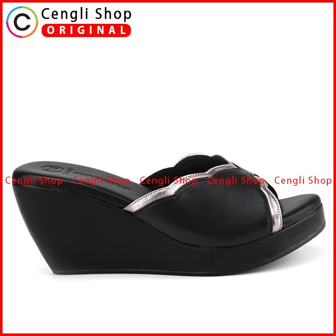 SANDAL WEDGES KULIT HUSH PUPPIES WANITA ORIGINAL TERBARU HITAM HW38