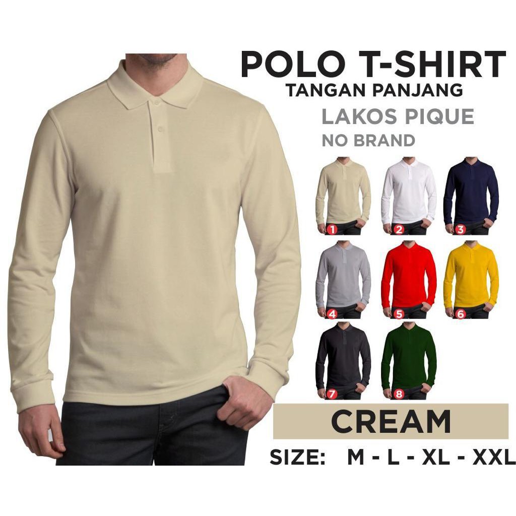 Kaospolos - Kaos Kerah Pria | Kaos Polo Shirt Lengan Panjang | Ujung Lengan Pakai Ban Rib Atau Karet