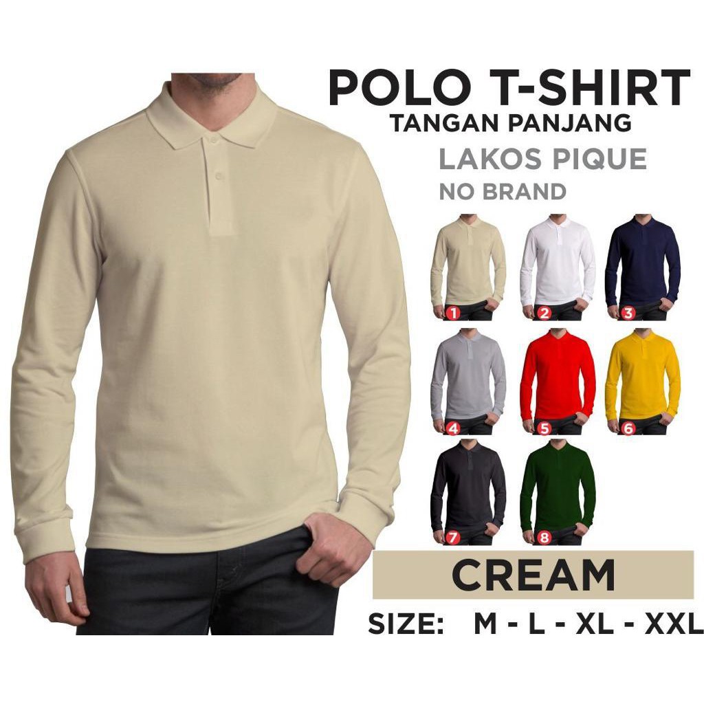 Kaos polos - Kaos kerah pria | kaos polo shirt lengan panjang ujung lengan pakai ban rib atau karet atasan baju dewasa M L XL XXL