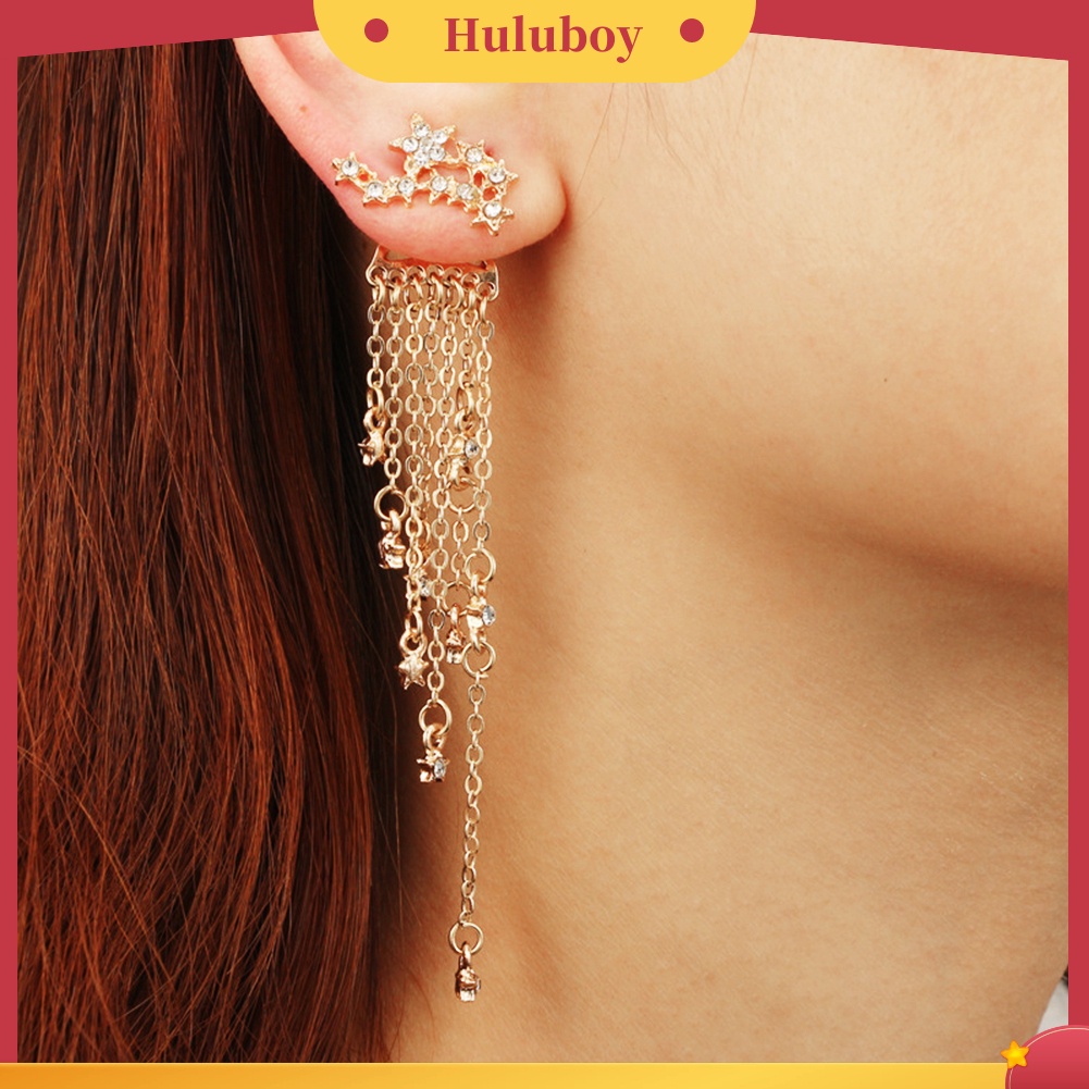 Hu Hu Hu Hu Hu Alat Bantu Pasang Kacamata♡ Anting Tusuk Gantung Panjang Desain Bintang Hias Berlian Imitasi Untuk Wanita
