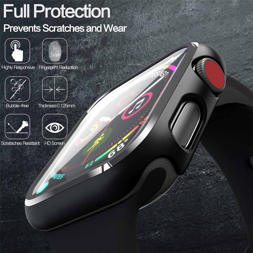 (warna 1-8) cakupan penuh hard PC case dengan pelindung layar kaca tempered kompatibel untuk Apple Watch 45mm 41mm 44mm 40mm 42mm 38mm Seri 8/7/SE/6/5/4/3/2/1