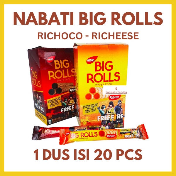 GROSIR NABATI BIG ROLLS 1 BOX ISI 20 RICHEESE RICHOCO WAFER STICK ROLL