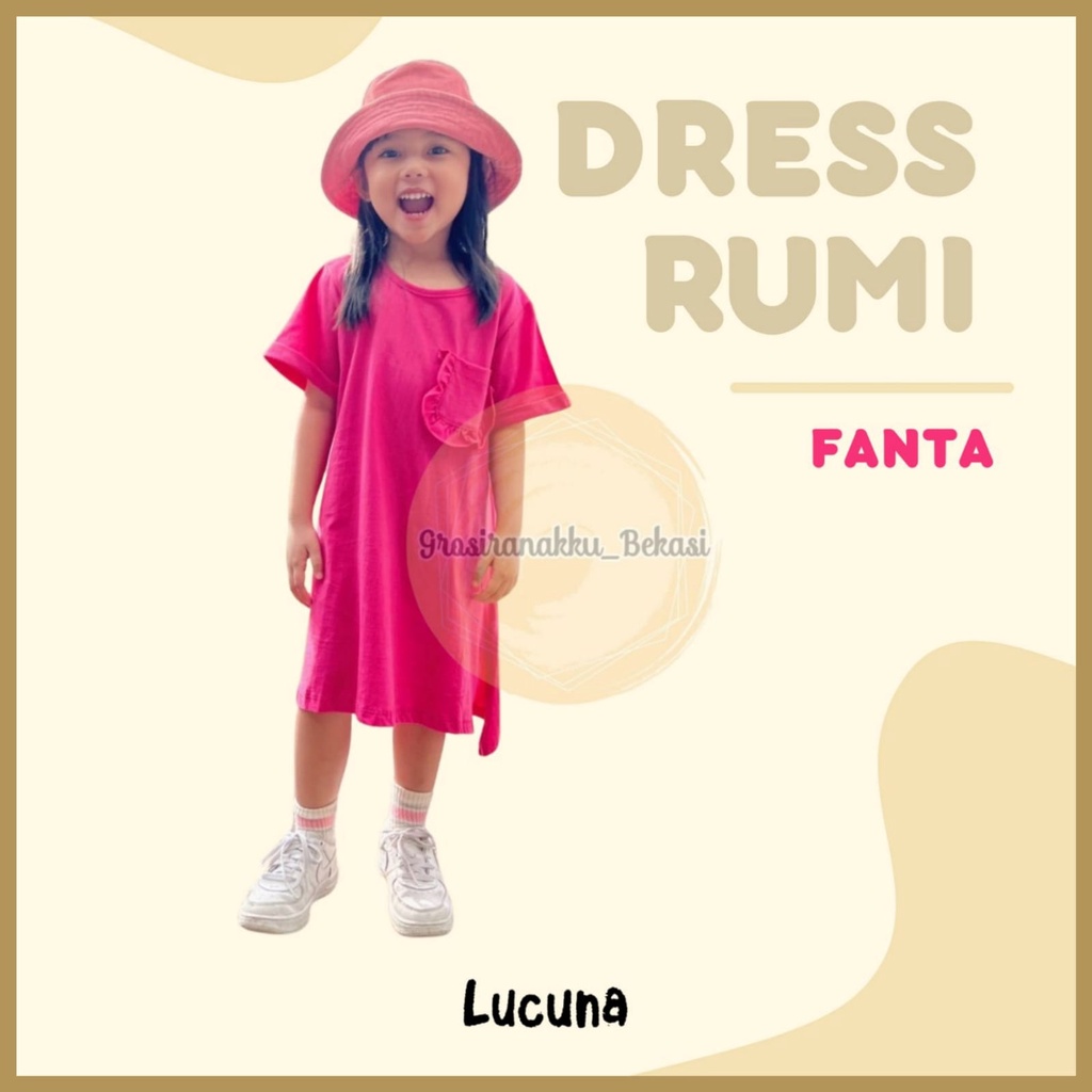 Dress Anak Oversize Lucuna Rumi Warna Fanta Size 1-5tahun