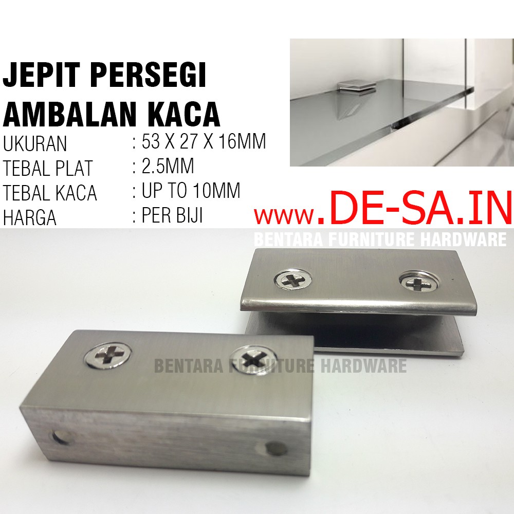 60MM Braket Ambalan Jepit Kaca Kotak 6CM - Glass Shelf Brackets Zinc Alloy Glass Clamp Holder