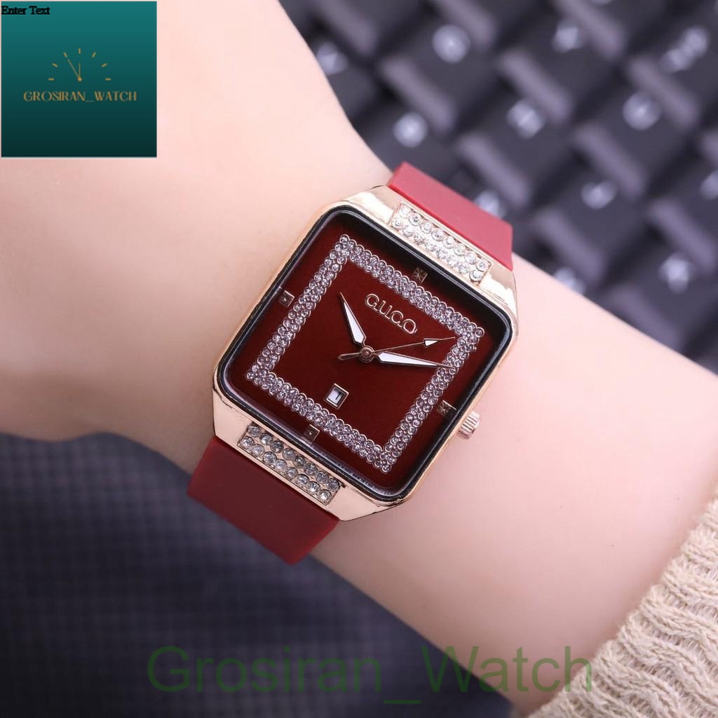 KWS  JAM TANGAN WANITA MURAH G4CC1 DIAMOND RUBBER TANGGAL AKTIF PERSEGI L-46 [G_W]