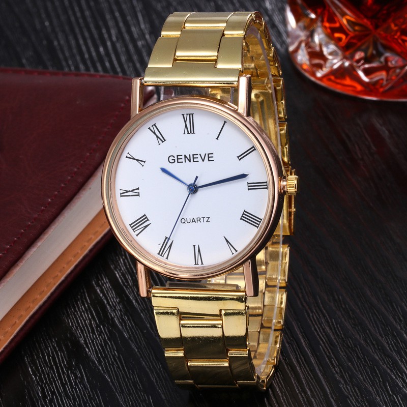 Jam Tangan Pria Dan Wanita Quartz Dial Bulat Romawi Dengan Strap Stainless Steel Analog Fashion