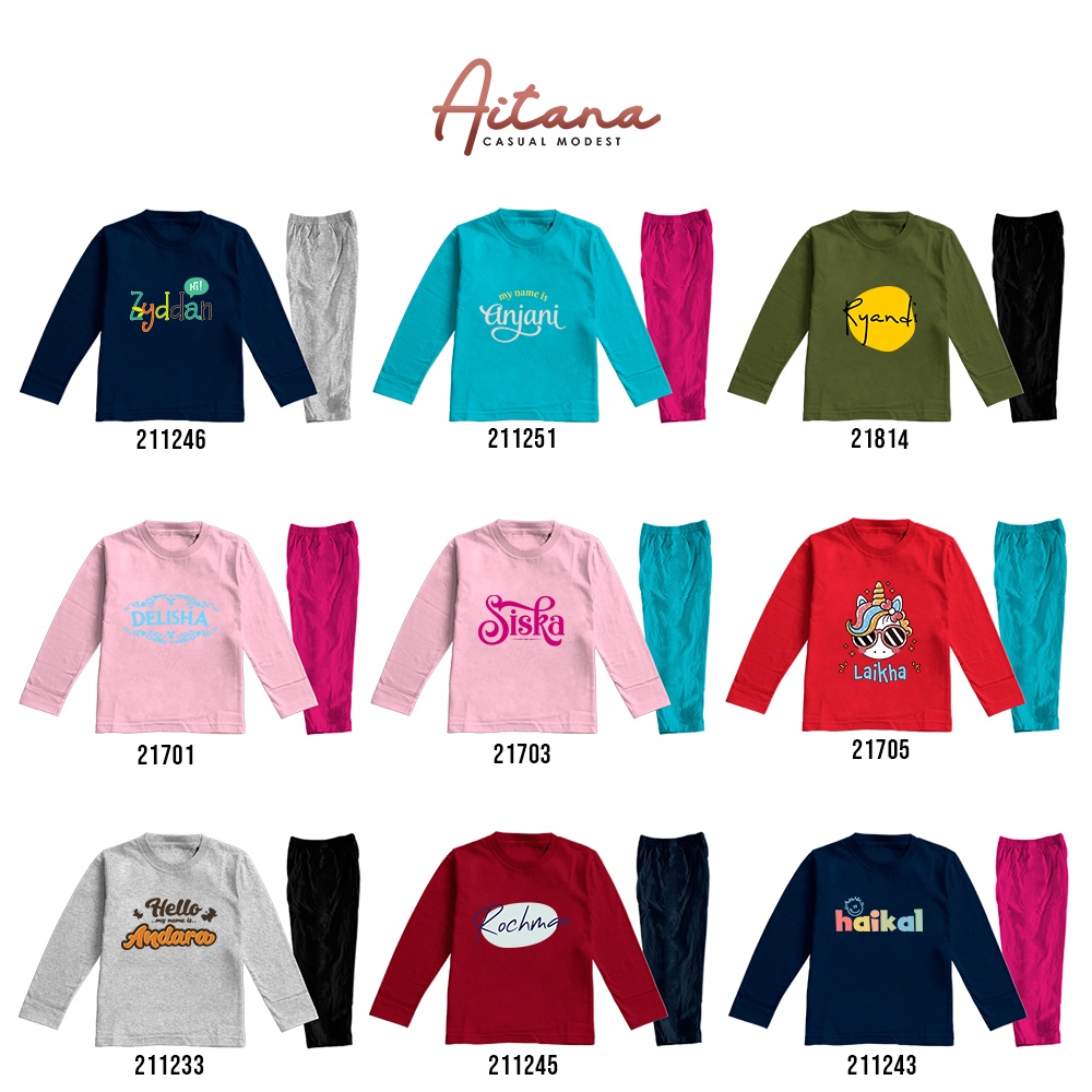 Aitana - [Piyama] Baju Tidur Polos Anak 2-8 Tahun Bisa Tambah Nama Dan Foto Bahan Combed 30s