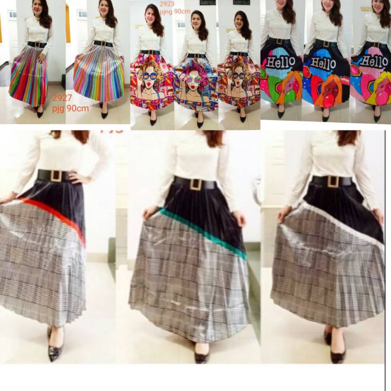 skirt import premium rok satin plisket bangkok bkk