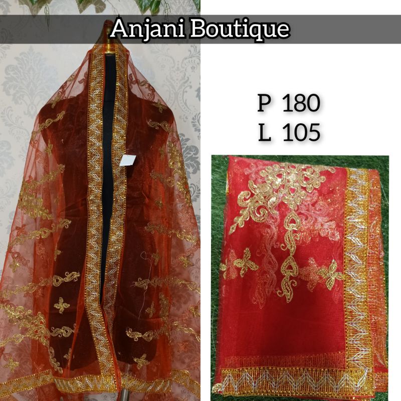 Selendang india import / dupatta india-Merah 4