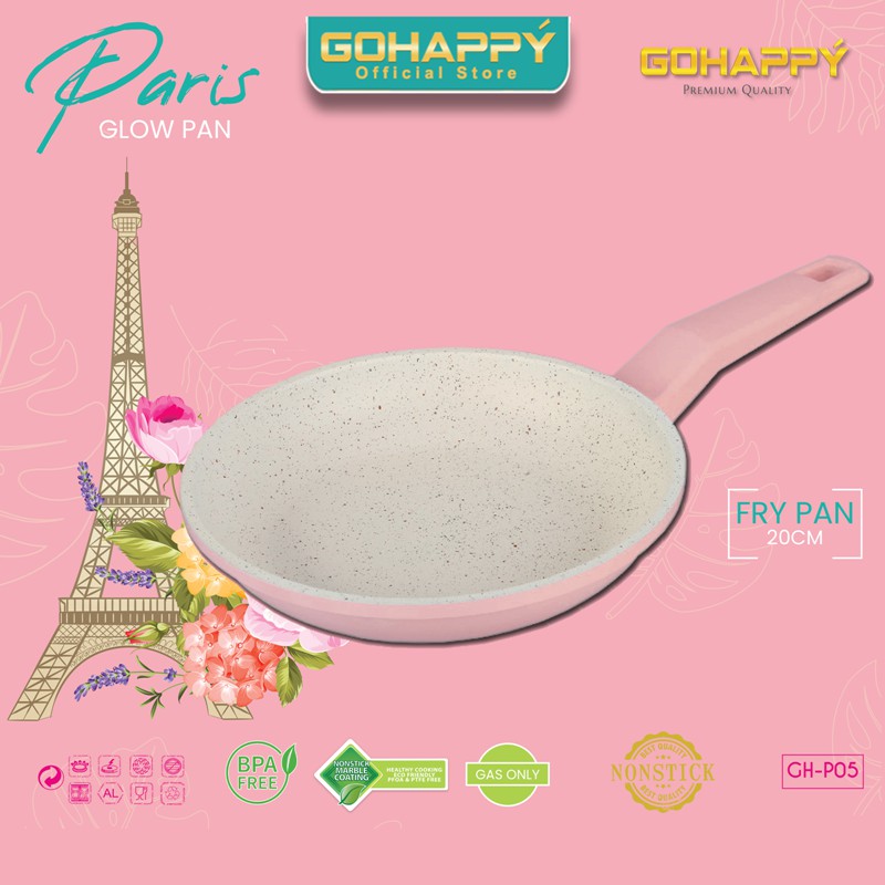 GOHAPPY Panci Fry pan Paris 20 cm/GlowPan Paris GH-P05/Wajan Frypan Anti lengket marble putih