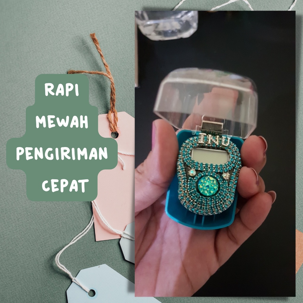 Tasbih Digital LED Alarm Swarovski Custom Nama Hias Blink Tali Mutiara Alat Zikir Digital