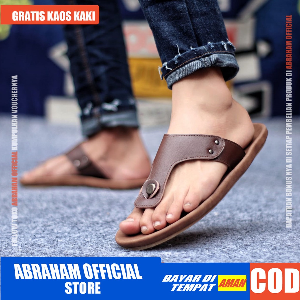 ABRHM CLOVER Sandal Jepit Pria Sandal Pria Sendal Jepit Cowok kulit Asli Sandal Cowo keren Kekinian