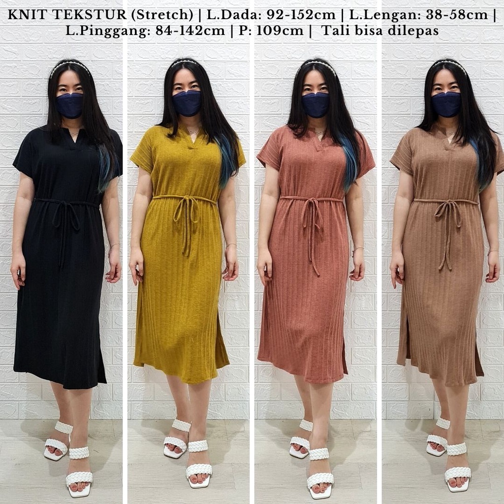 4298 minari strap knit midi dress belt casual dress rib knit