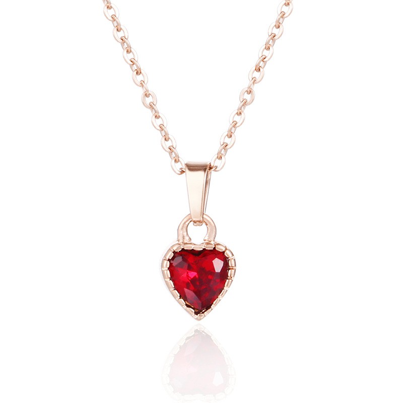 Kalung Titanium Batu Giok Imitasi Korea Gold Rosegold Silver Bola Love Batu Merah - BN302