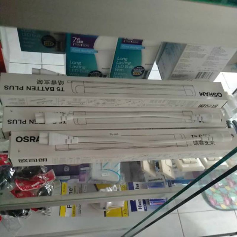 Lampu Neon Led Panjang 38 cm x 7 x 5 cm Tube T5 merk Osram Komplit 1 Set 8 Watt