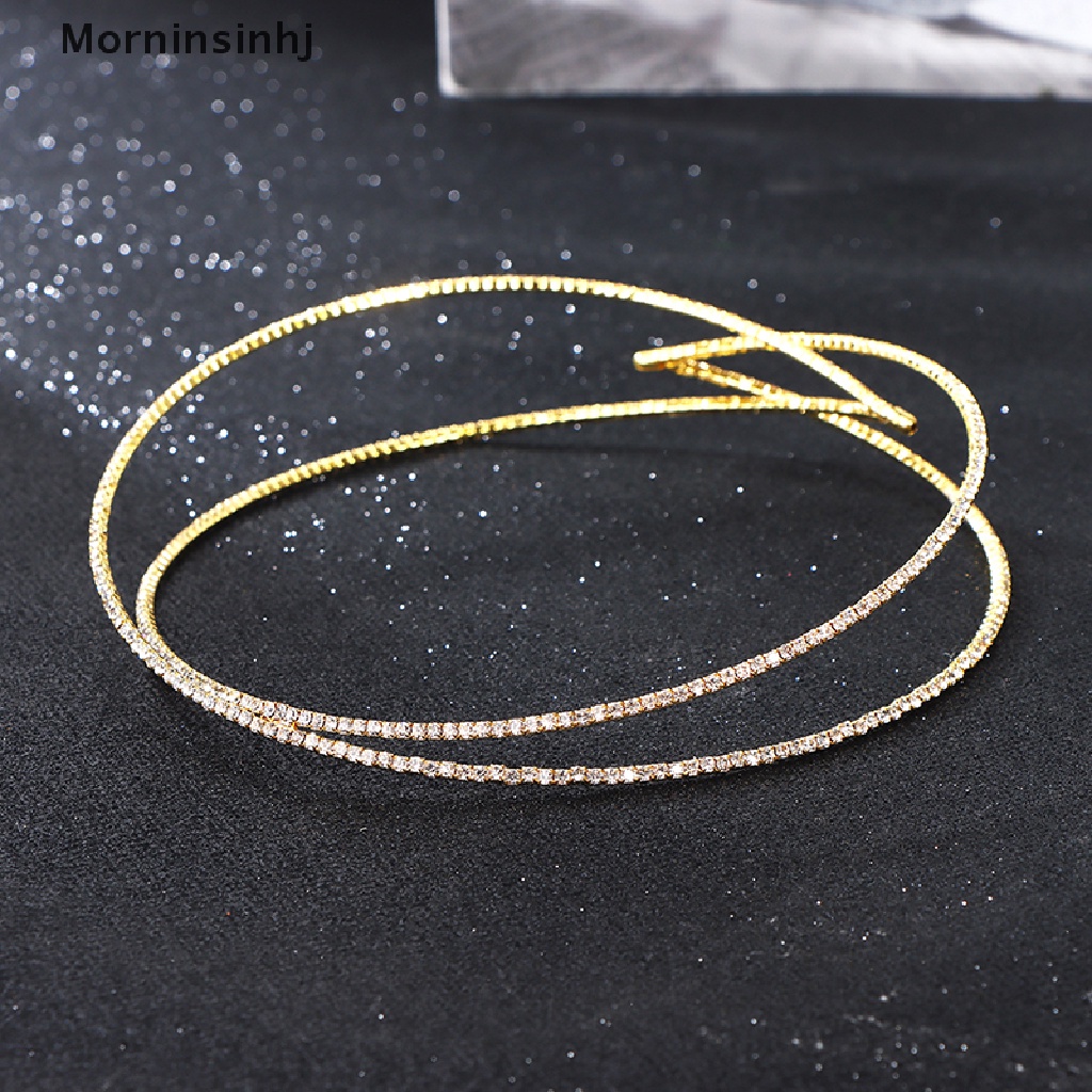 Mornin Kalung Choker Terbuka Adjustable Gaya Punk Motif Geometri Aksen Kristal Untuk Perhiasan Wanita