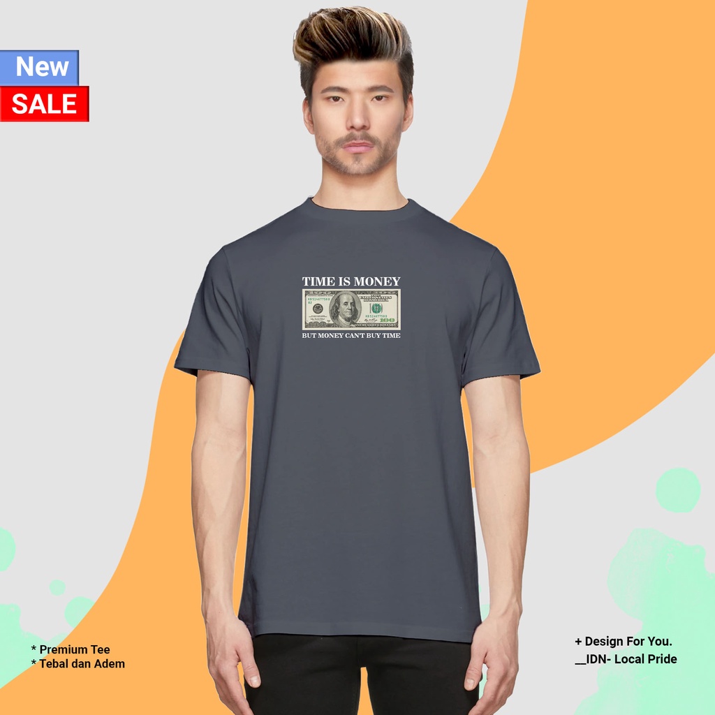 BROTHERSTORE - Kaos Distro Pria - KAOS COWOK CEWEK - Kaos Kata Kata - Time Is Money Text PUTIH Premium