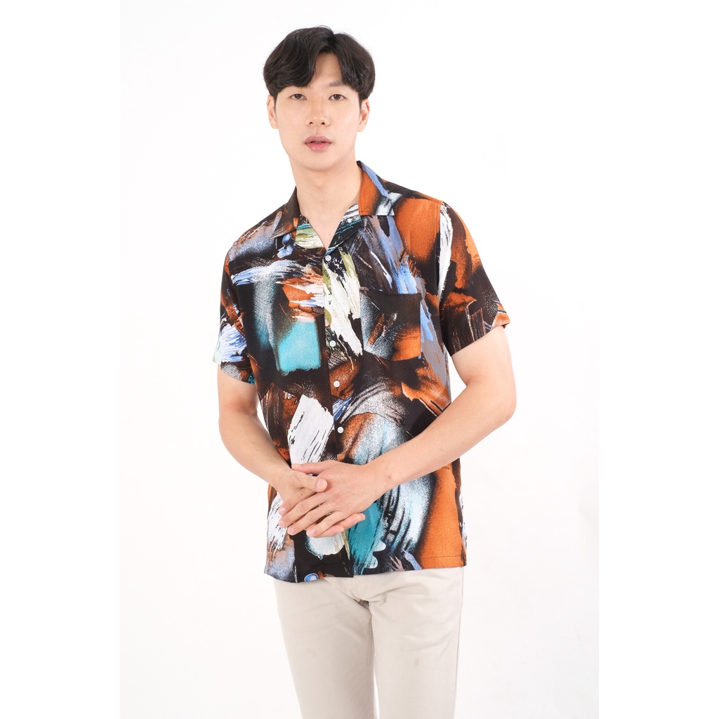 SANVANINA Kemeja Hawaiian Pantai Motif Abstrak Kasual Hitam - Petra Casual Hawai Shirt E-2027