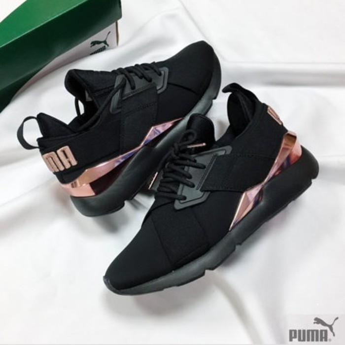 puma muse 2 satin strap noir et rose