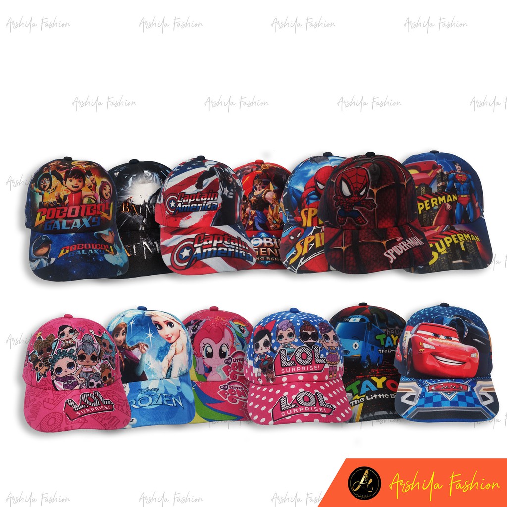 Topi Anak Sablon Karakter / Topi Anak Karakter HRO / Arshila_fashion