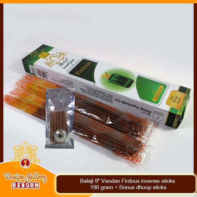 Dupa/ Hio wangi Harum Balaji 9&quot; Vandan Firdous incense sticks 190 gram + Bonus dhoop sticks