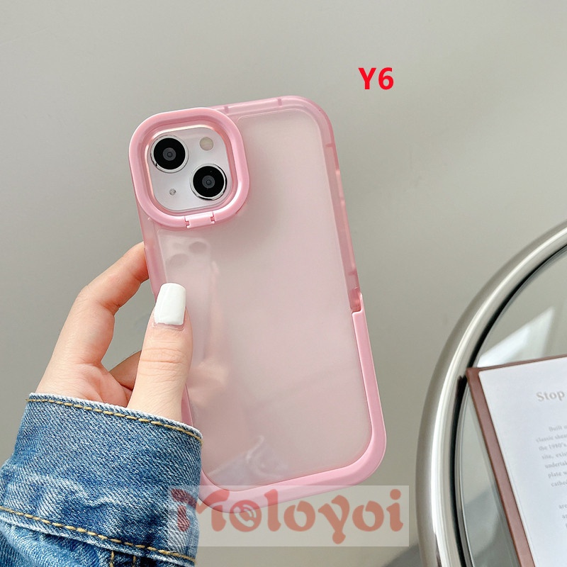 Soft Case TPU Warna Macaron Polos Dengan Kickstand Lipat 2 IN 1 Untuk IPhone 8plus 11 Pro MAX XR X 7plus 13 12 11 Pro MAX 7 8 Plus XS MAX