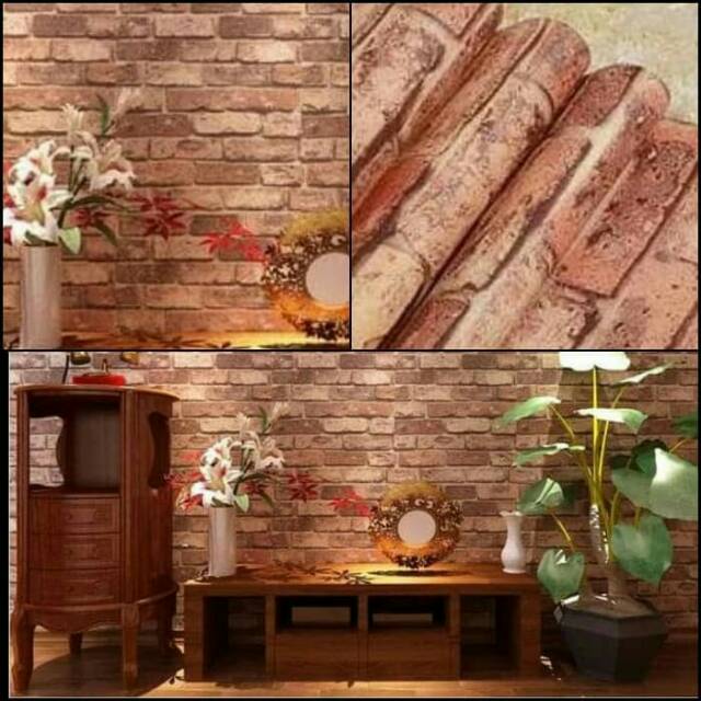 Wallpaper Sticker Dinding Motif Bata bakar 10m x 45cm