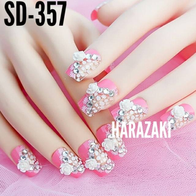 SD-357 kuku palsu pink bunga