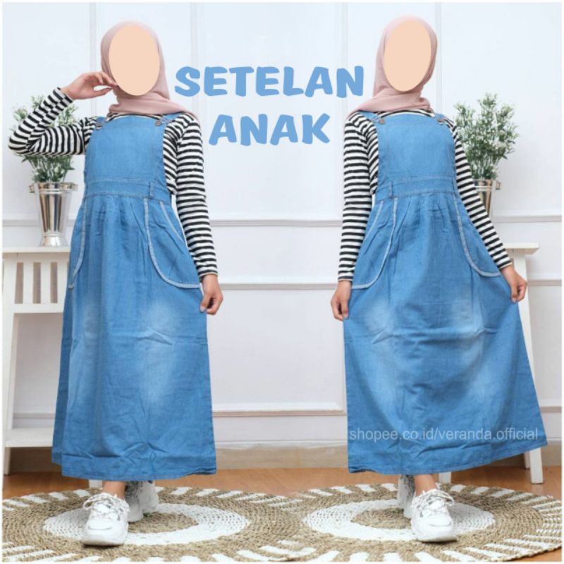 Risha Overall Jeans Anak Perempuan Tanggung Umur 9-12 Tahun Baju Kodok Rok Panjang Jins Murah One Se