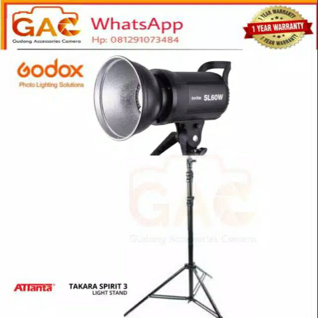 Paket murah GAC lampu studio GODOX SL-60W SL60W + lightstand TAKARA SPIRIT 3m