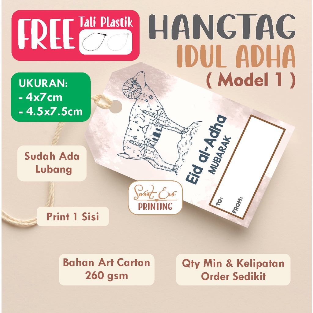 

HANG TAG IDUL ADHA LEBARAN HAJI UNTUK PARCEL HAMPERS KADO BOX (FREE tali plastik loop Pin) MODEL 1 Ukuran 4x7cm & 4.5x7.5cm