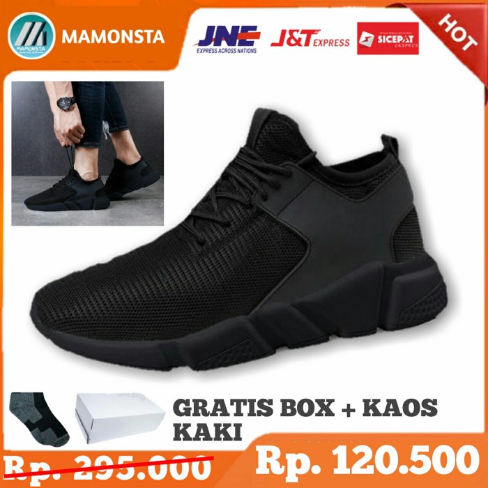 SEPATU KETS SNEAKERS SEKOLAH HITAM POLOS FULL BLACK PRIA COWOK - Hitam Polos, 39