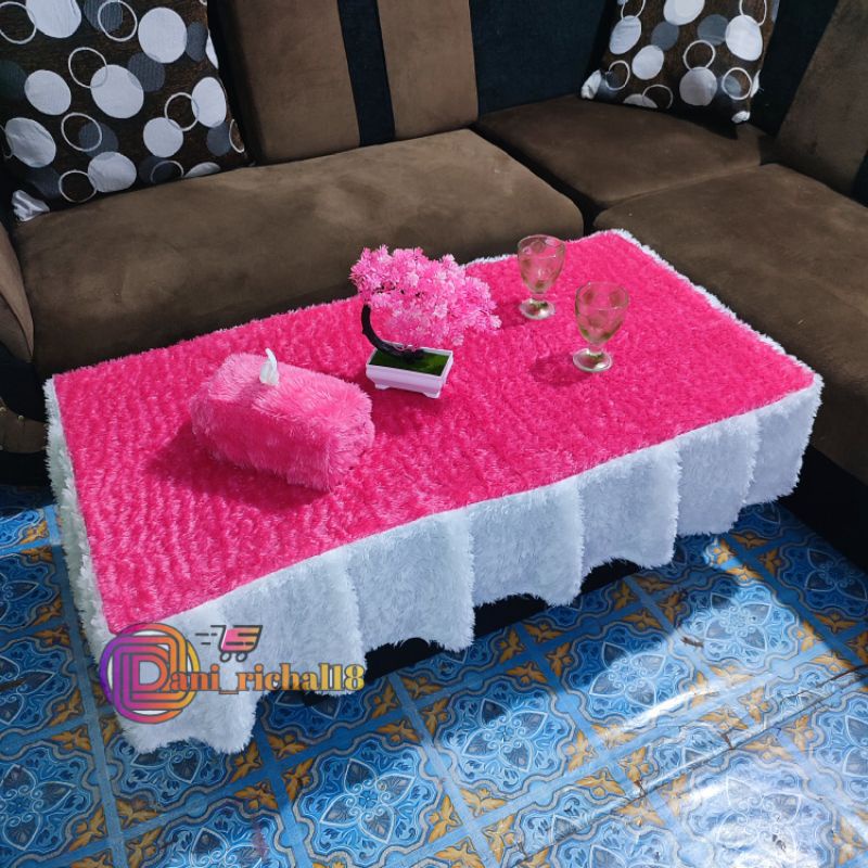 RB Taplak meja Ruang tamu / Taplak meja rumbai kombinasi ruang tamu / Taplak meja kaca rusng tamu