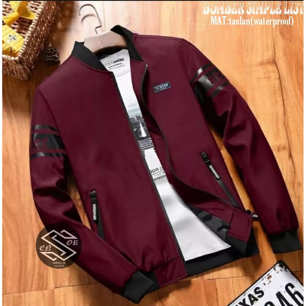 [Bayar Di Tempat / COD] Jaket Bomber List Simple Pria Anti Air Sensor Original