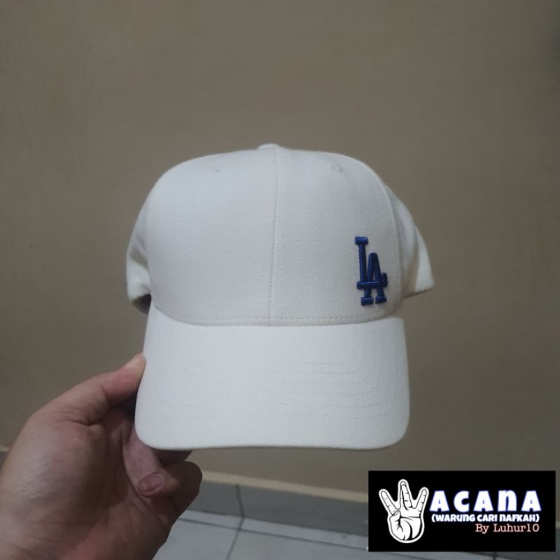 Topi Baseball Visor Lengkung MLB Warna Putih Logo LA Biru Size Setelan [Second]