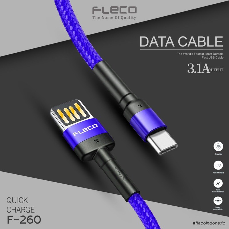 PROMO KABEL DATA FLECO F260 ORIGINAL METAL KABEL PREMIM FAST SPEED CHARGING