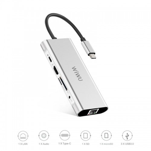 HUC-005 Original WIWU APOLLO A931HRT 9 In 1 Aluminium USB Type-C Adapter Hub