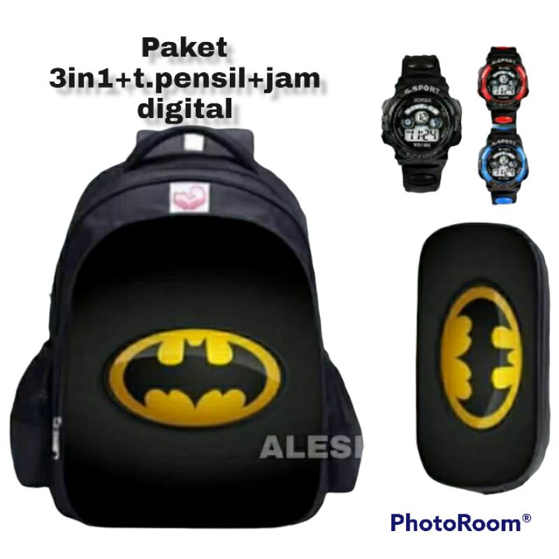 New arrival Ransel 6in1 banyak bonusnya Tas ransel anak sekolah komplit anak laki-laki karakter superhero Batman