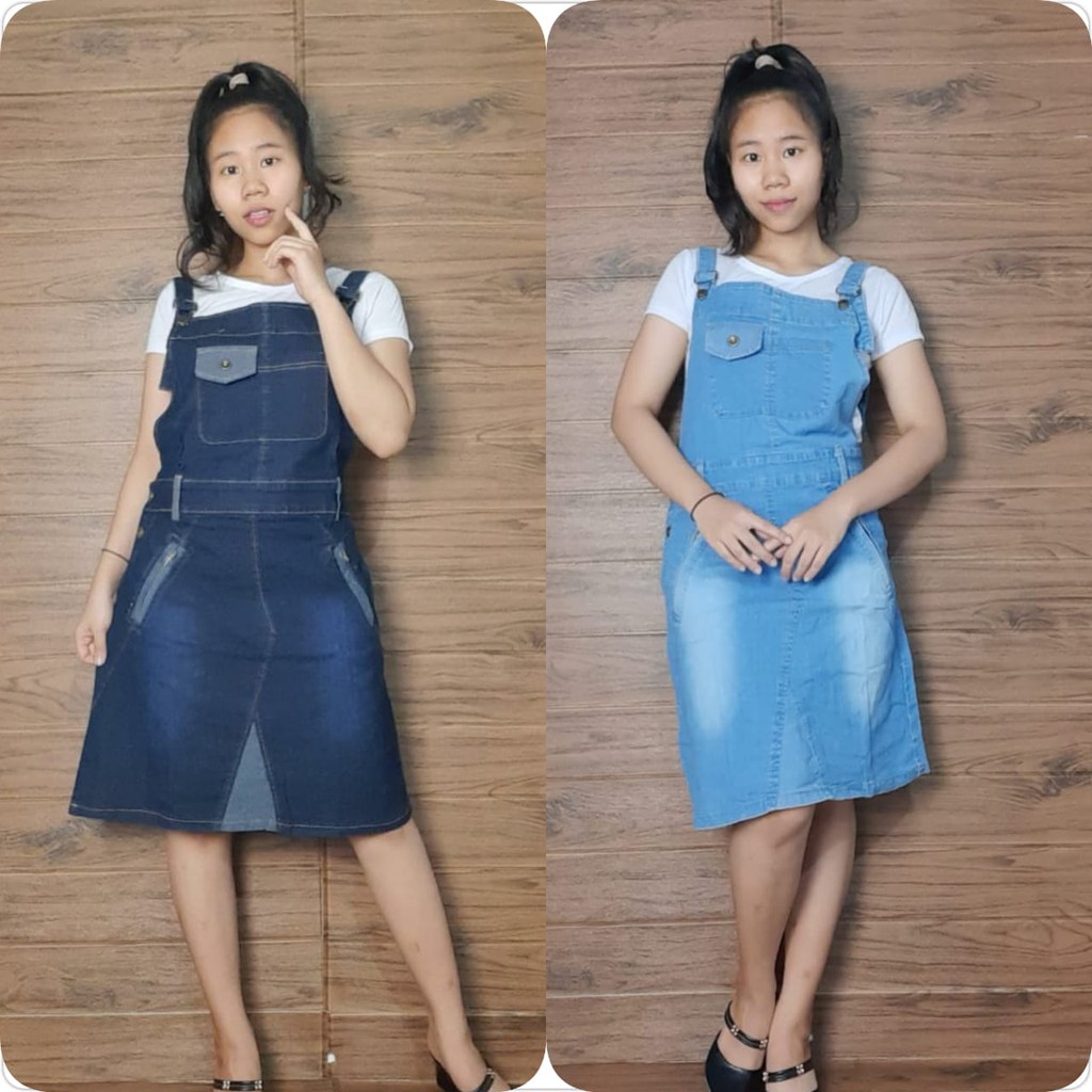 SB Collection Overall Dress Midi Gina Jumpsuit Shortdress Jeans Casual Wanita