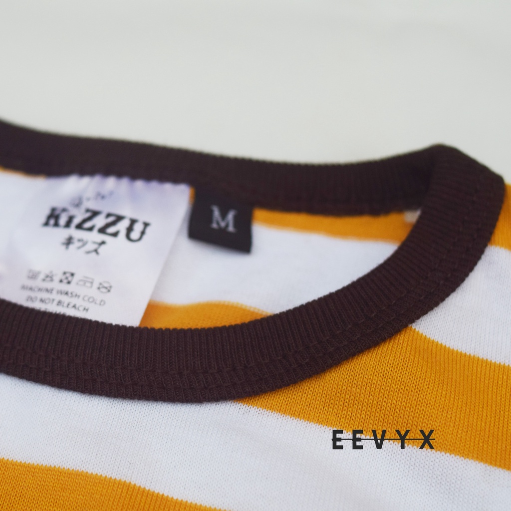 Kizzu Baju Kaos Distro Anak Laki Laki Umur 1-12 Tahun Bahan Cotton - Strip / Salur Kuning - Eevyx Store