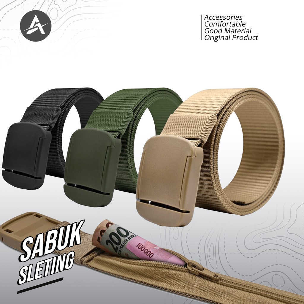 sabuk pria TALI PINGGANG TACTICAL MILITARYSABUK NYLON CANVAS ANTI METAL DETECTOR Q8D4 ikat pinggang 
