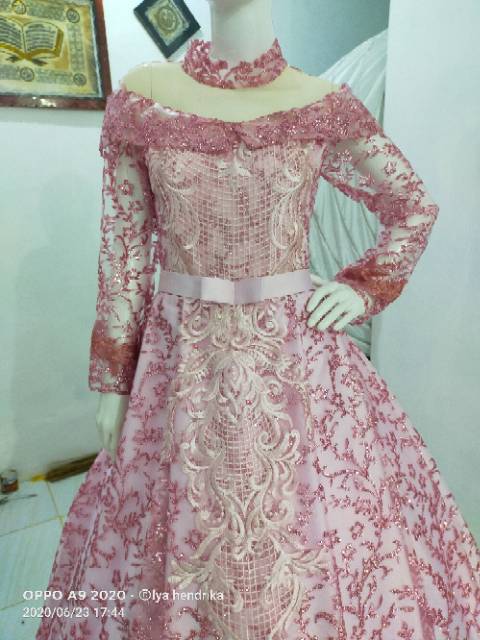 Gaun pengantin candy pink muat petticoat ring 8