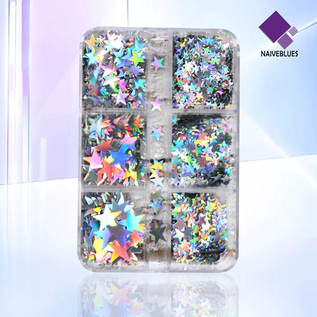 Naiveblue 1 Kotak Sequin Bintang 3D Multi Warna Aksesoris Nail Art / Manicure DIY