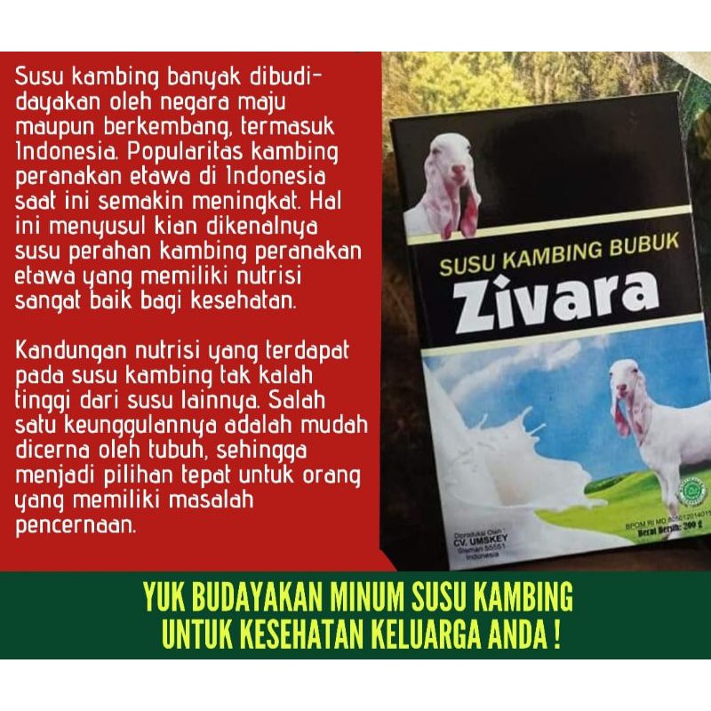 

SUSU KAMBING ETAWA ZIVARA Susu Kesehatan Kecerdasan Otak Anak Pencernaan Osteoporosis Lambung Ginjal