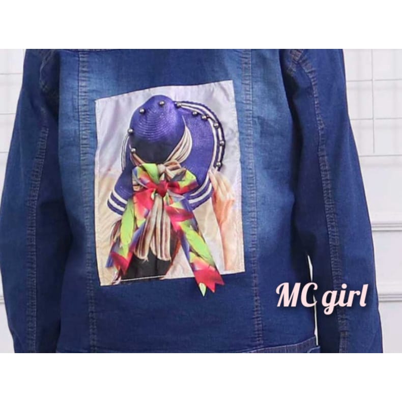 MC girl - Jaket Jeans Polos Gambar Pita 3D Wanita / Jacket Lepis Gambar Belakang Pita Sequin Cewek / Jaket Denim Gambar Pita Belakang