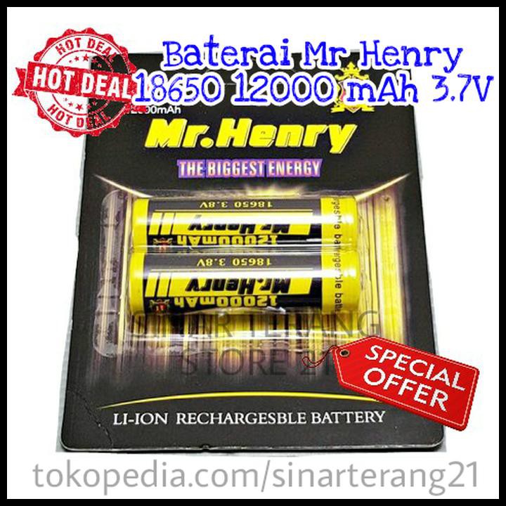 Produk Terbaik Baterai 18650 12000 Mah 3.7V Mr Henry Top Button Batre Charge Li Swat