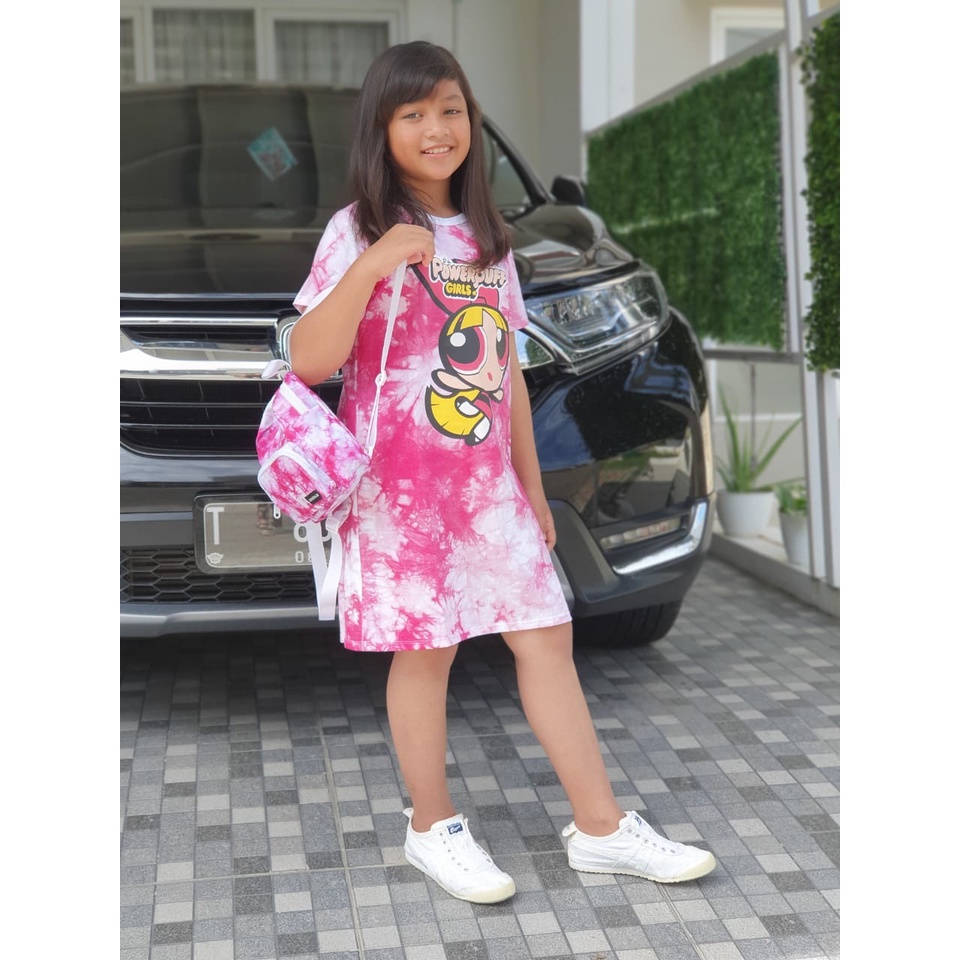 DRESS ANAK PEREMPUAN MOTIF POWERPUFF FREE TAS RANSEL USIA 4-12 TAHUN