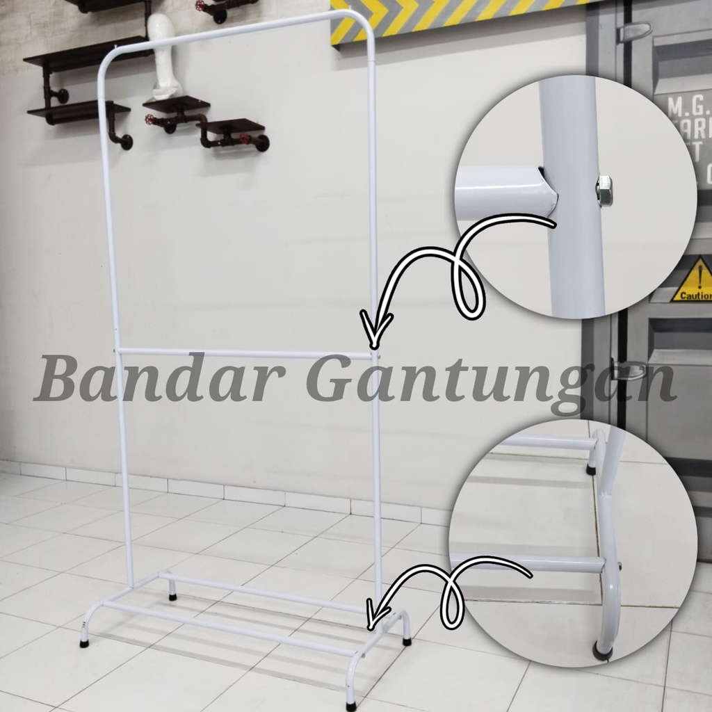 Gawang Baju Putih 2 Susun Rak Stand Gawangan Baju Hanger Baju - BH