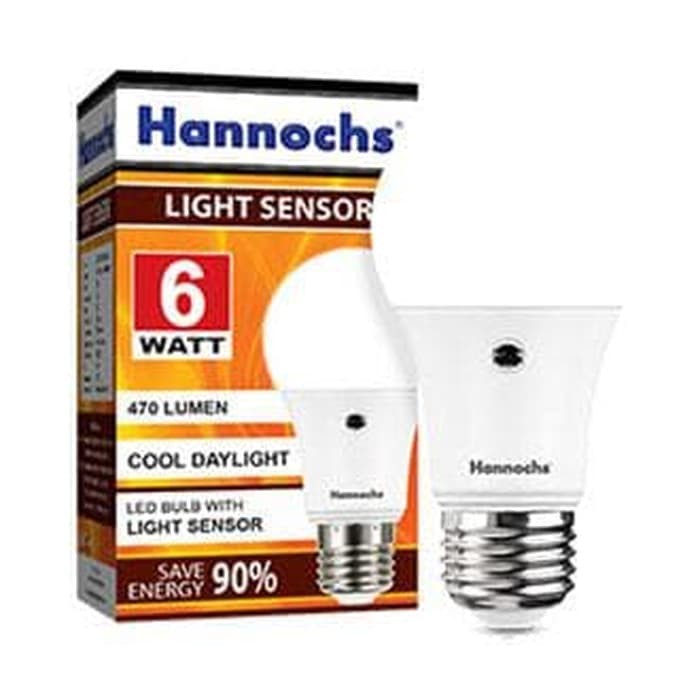 Lampu LED Hannochs Sensor cahaya 6w 6 watt menyala otomatis malam